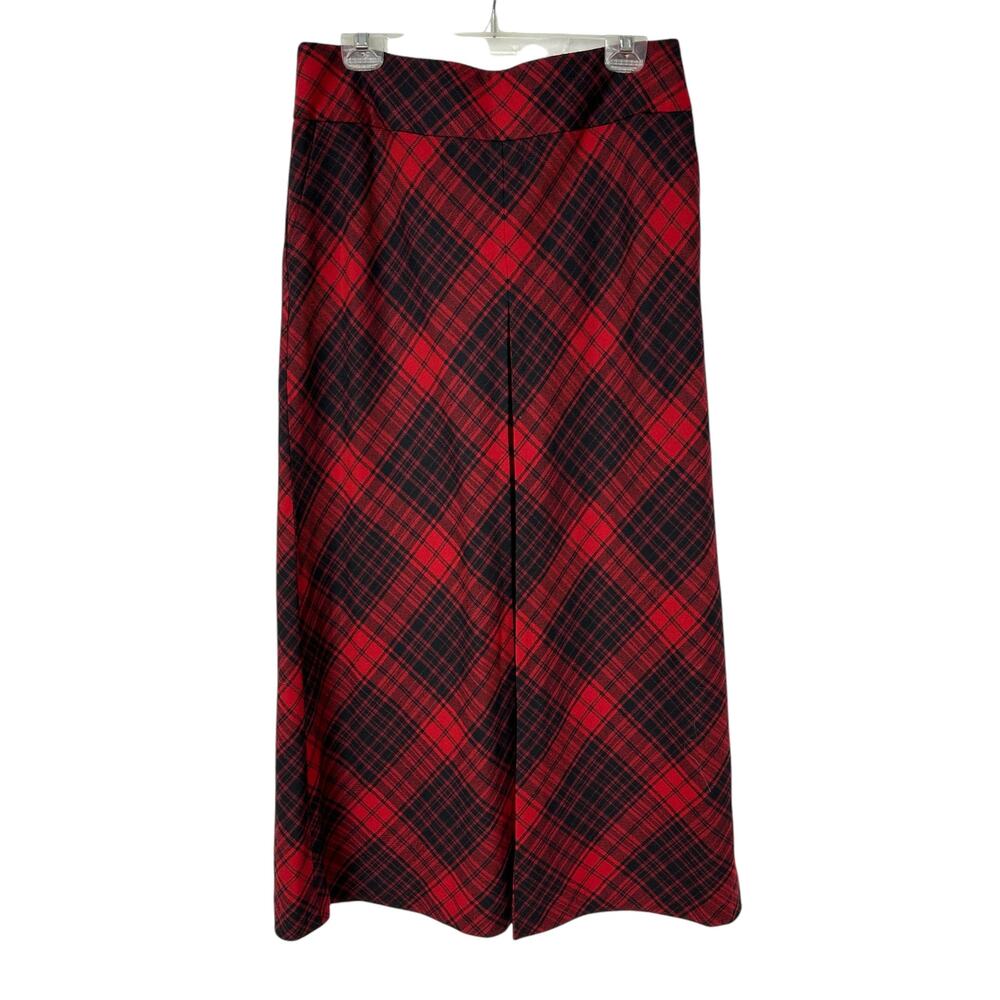 Vintage Talbots Skirt Red Black Plaid Long Midi Front Pleat Women's Size 12